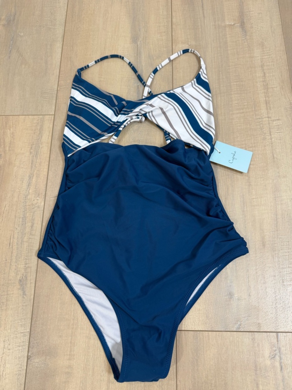 Cupshe Blue and White Striped Twist One-Piece